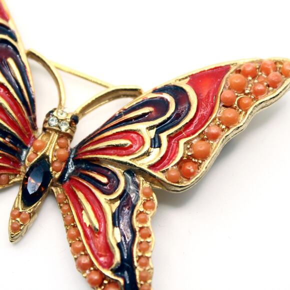 Vintage Enamel Butterfly Brooch Pin Vibrant Multicolor 2.5" Across - Hey Viv - Picture 5 of 6